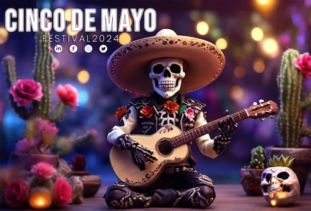 Happy Cinco de Mayo social post with bokeh Lights Background