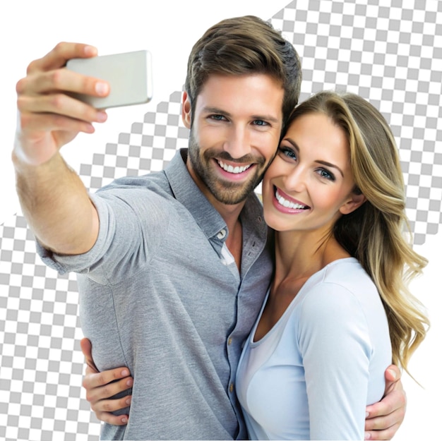 Happy couple taking selfie with smartphone