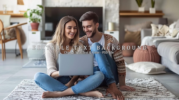 Happy Couple Using Laptop in Living Room