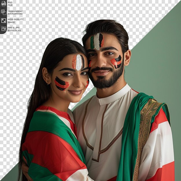 Happy couple wearing united arab emarat clothes on transparent background