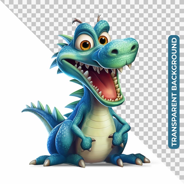 Happy cute smiling cartoon dragon transparent background