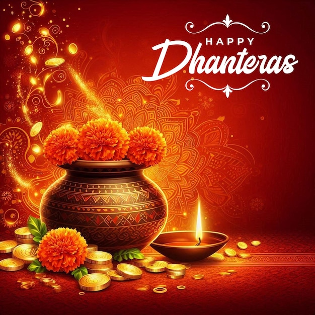 Happy Dhanteras Indian festival celebration greeting background design psd