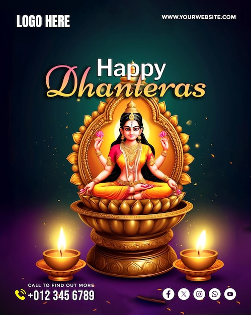 PSD happy dhanteras social media banner and poster templat