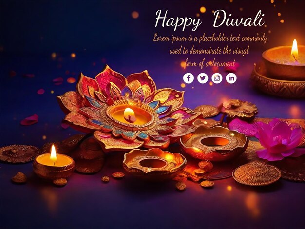 PSD happy diwali background with social wallpaper or social banner