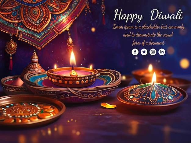 PSD happy diwali background with social wallpaper or social banner