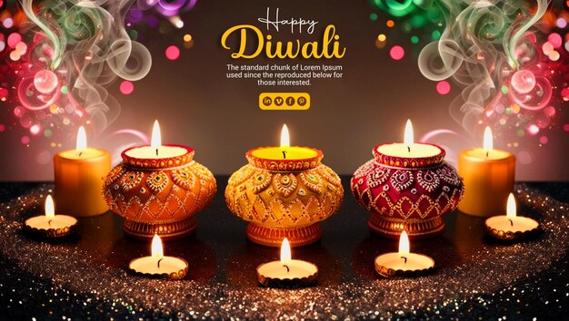 PSD happy diwali beautiful decorations social media post template design