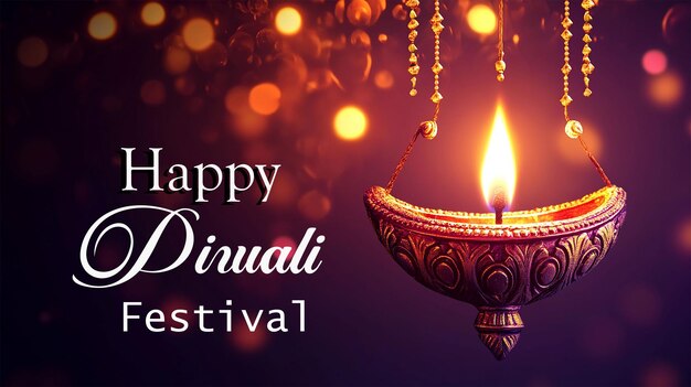 PSD happy diwali design template with light festive golden background festive diwali