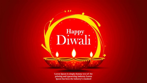 Happy diwali festival background with realistic burning diya