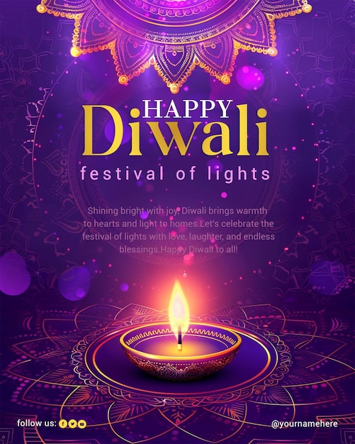 happy diwali greeting template background with burning diya oil lamp