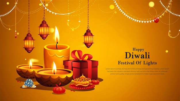 PSD happy diwali holiday background with lantern design template