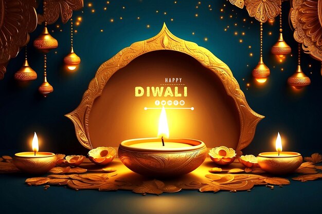 PSD happy diwali indian festival background with diwali lamp