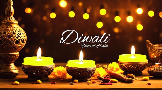 PSD happy diwali poster wishes card in lovely colors with colorful diya design template