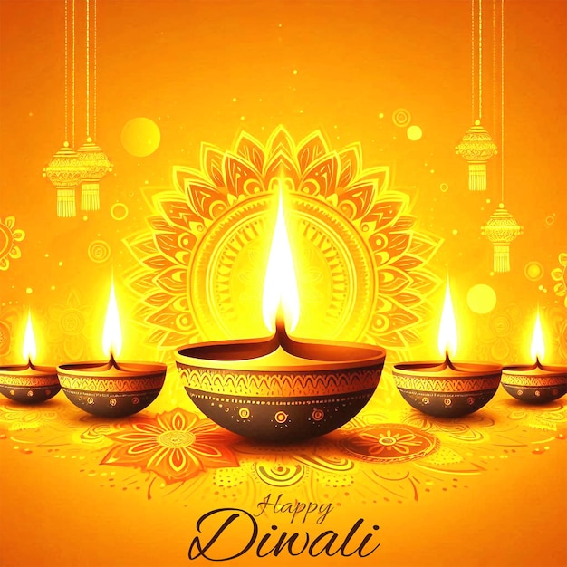 PSD happy diwali poster wishes card in lovely colors with colorful diya design template