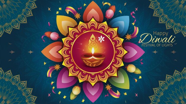 Happy Diwali Poster with Diya Lamp