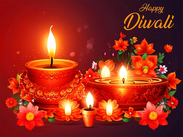 Happy Diwali religious festival red background template