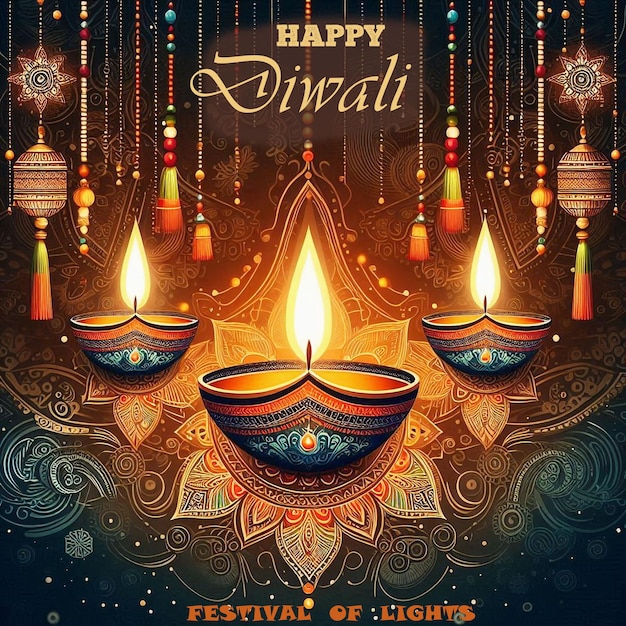 Happy diwali sparkles greeting wishes background design template