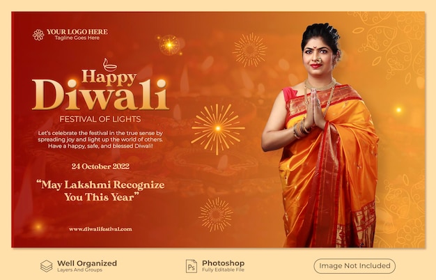 Happy diwali wishes festival of lights banner template