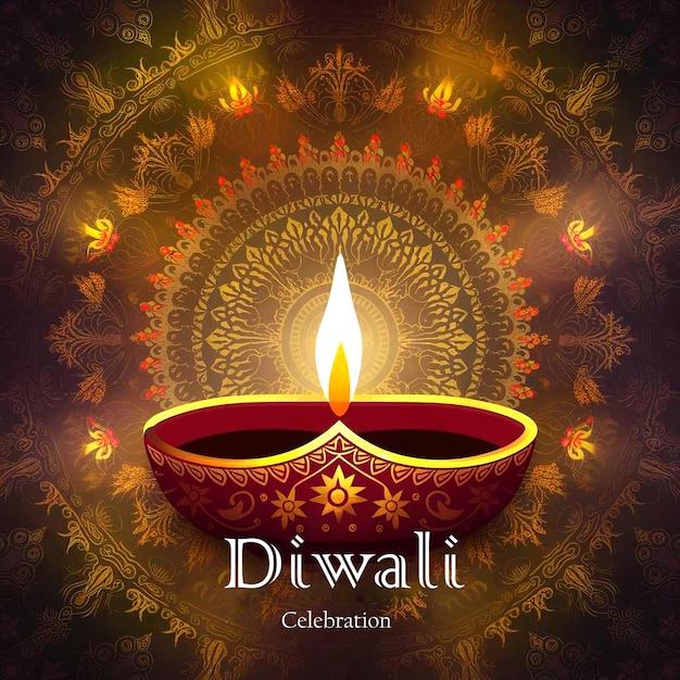 Happy diwali with diya and floral decoration background