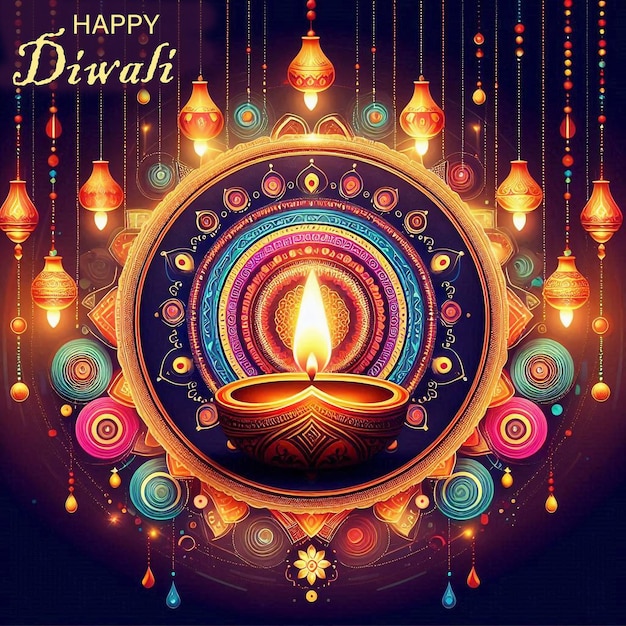 Happy diwali yellow background with decorative diya