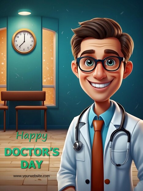 Happy Doctors day 3d boy doctor are smiling