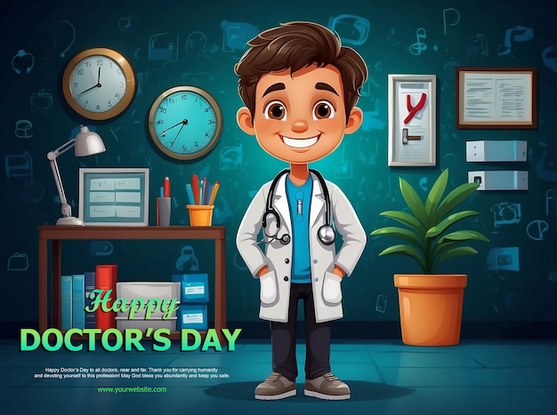 Happy Doctors day 3d boy doctor are smiling