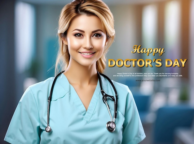 Happy Doctors day beautiful woman doctor are smiling