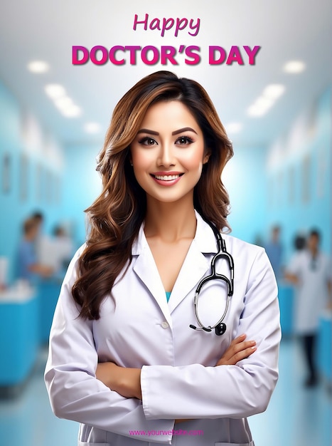 Happy Doctors day beautiful woman doctor are smiling