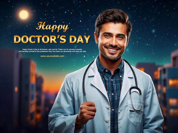 Happy Doctors day perfect man doctor are smiling