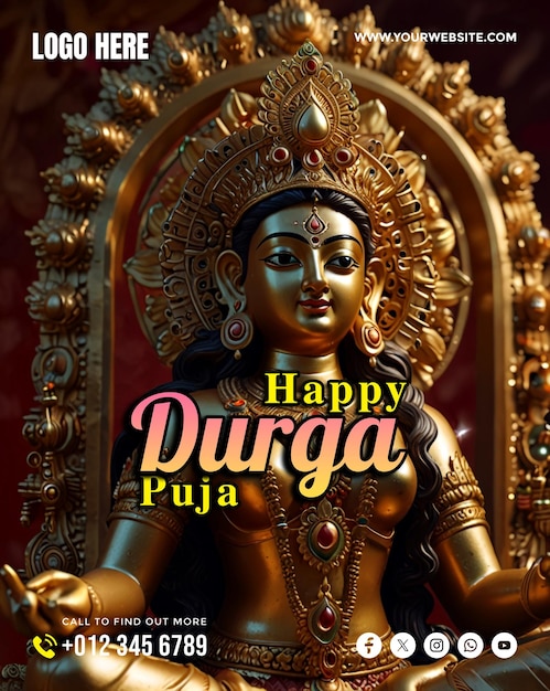 PSD happy durga puja social media banner and poster template