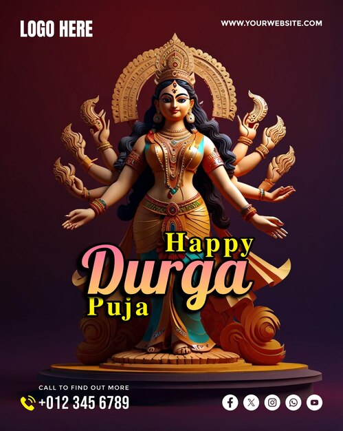 PSD happy durga puja social media banner and poster template