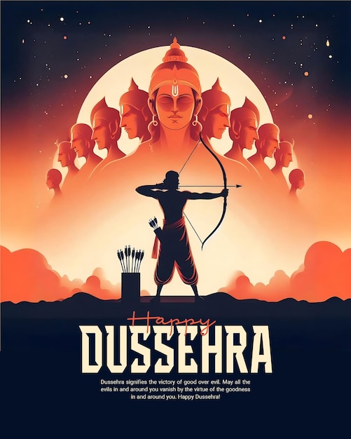 PSD happy dussehra ravana dahan and vijayadashami with lord rama social media post template