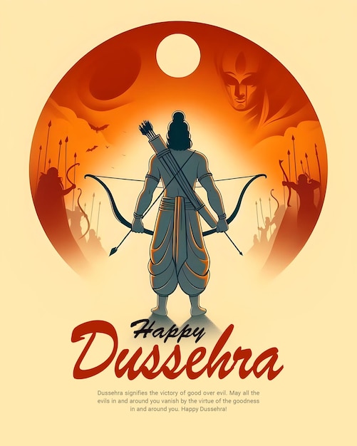 PSD happy dussehra ravana dahan and vijayadashami with lord rama social media post template