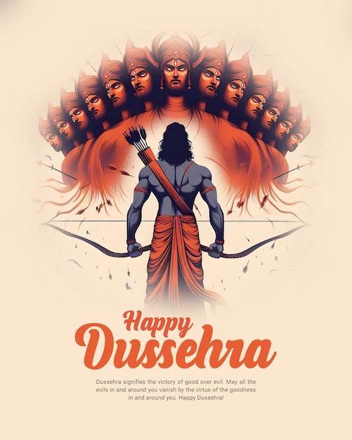 PSD happy dussehra ravana dahan and vijayadashami with lord rama social media post template