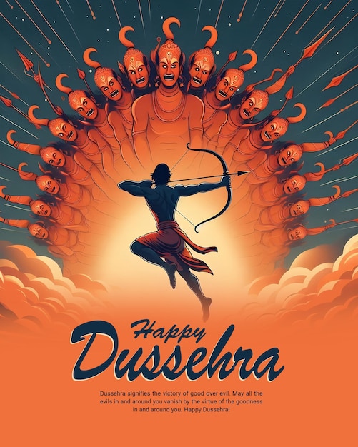 PSD happy dussehra ravana dahan and vijayadashami with lord rama social media post template