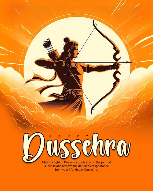 Happy Dussehra and Subh Vijayadashami with ravan dahan social media post banner template