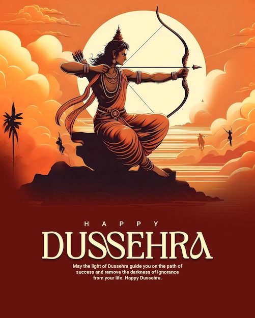 Happy Dussehra and Subh Vijayadashami with ravan dahan social media post banner template