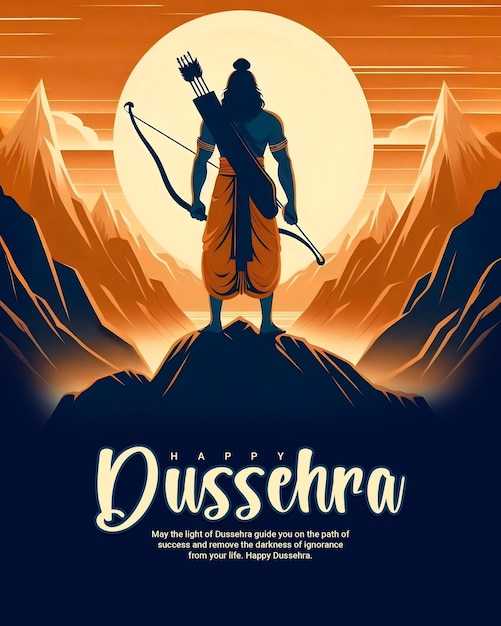 Happy Dussehra and Subh Vijayadashami with ravan dahan social media post banner template