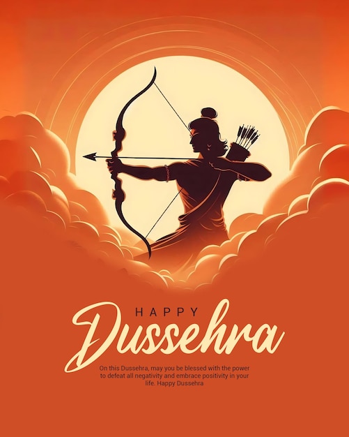 PSD happy dussehra and subh vijayadashami with ravan dahan social media post banner template