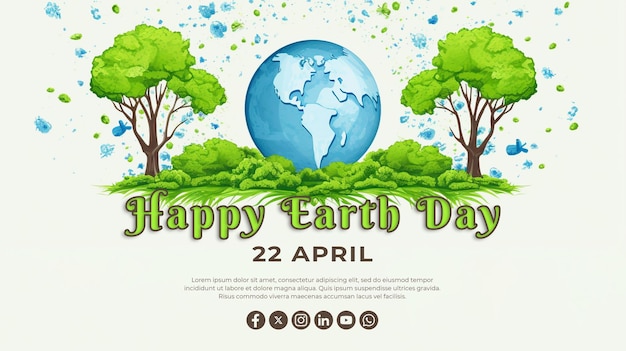 Happy Earth Day special greeting card with psd background