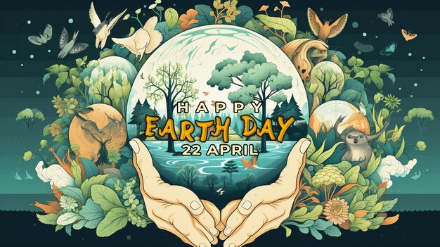 Happy Earth Day special greeting card with psd background