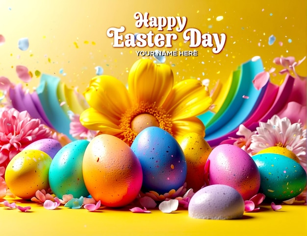 Happy easter banner template with colorful many closeup beautiful eggs design