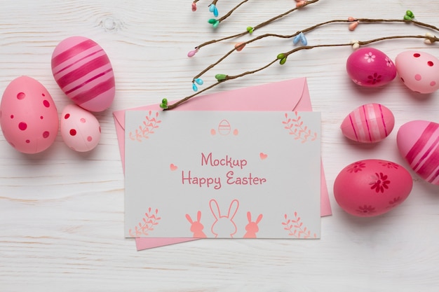 Happy easter card mockup design with easter eggs