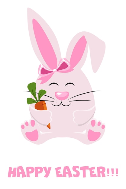 Happy Easter Cartoon Rabbit with carrot Flat Cartoon Style