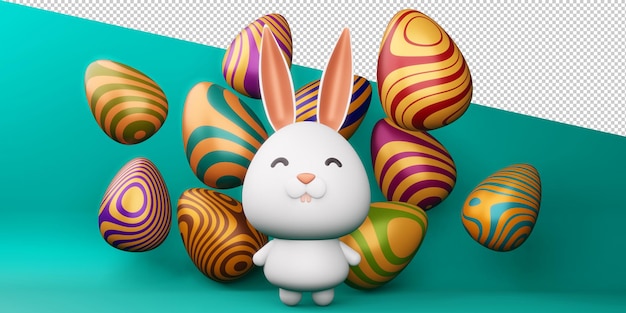 Happy easter day cute bunny with colorful egg 3d rendering