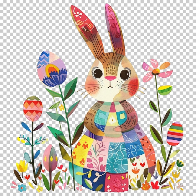 Happy easter day eggs with bunny on transparent background