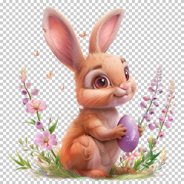 Happy easter day eggs with bunny on transparent background