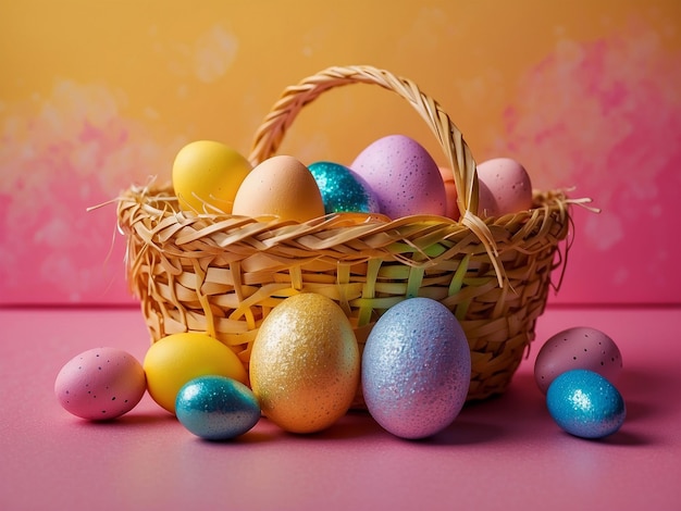 Happy easter day illustration with colorful painted egg and Realistic easter background