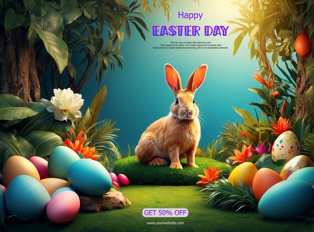 Happy Easter day luxurious egg and Rabbit in jungle