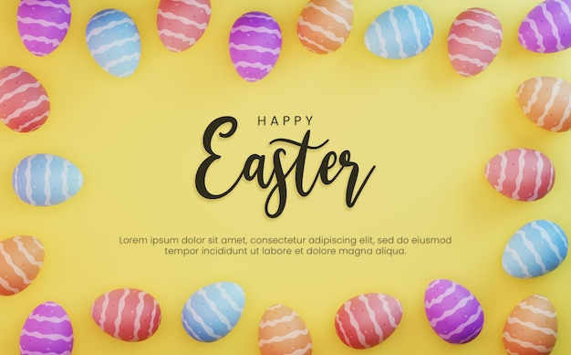 PSD happy easter day with 3d eggs background