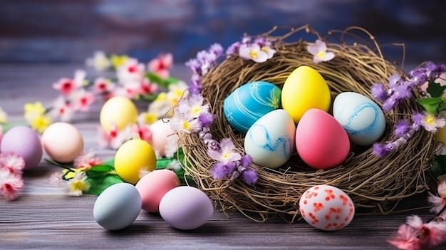 Happy Easter decoration background colorful Easter eggs with background Easter day